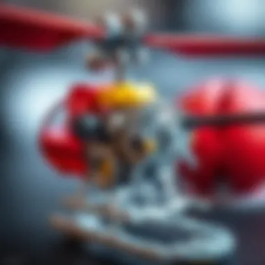 A close-up of a toy helicopter showcasing its mechanics