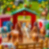 A vibrant toy horse farm showcasing colorful horses and barns, sparking imagination