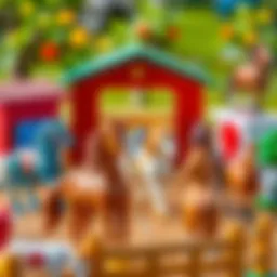 A vibrant toy horse farm showcasing colorful horses and barns, sparking imagination