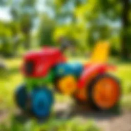 Colorful pedal tractor in a sunny park