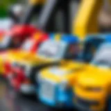 Colorful toy police cars lined up for playtime