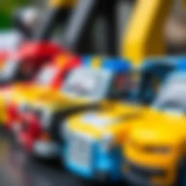 Colorful toy police cars lined up for playtime