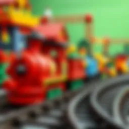 Colorful toy train set with tracks