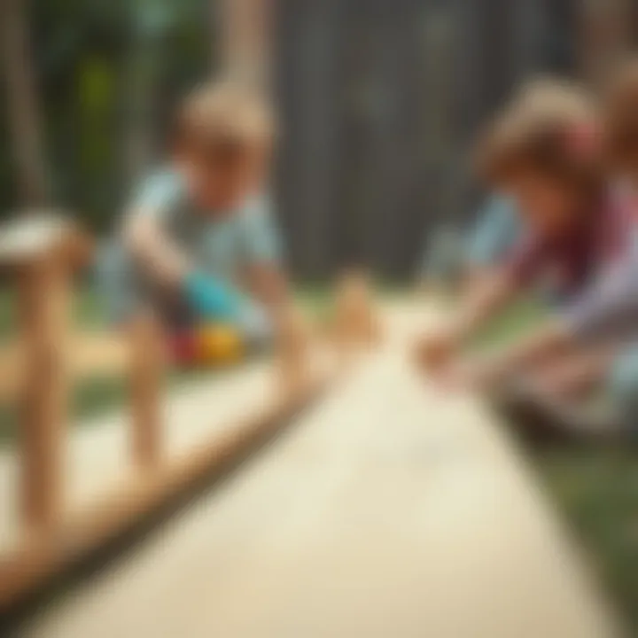 Imaginative Play on a Wooden Road Children playing with a wooden toy road