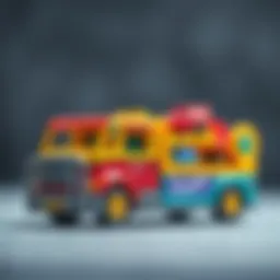 Colorful toy transporter with various vehicles