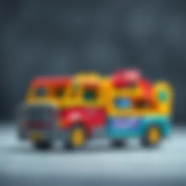 Colorful toy transporter with various vehicles