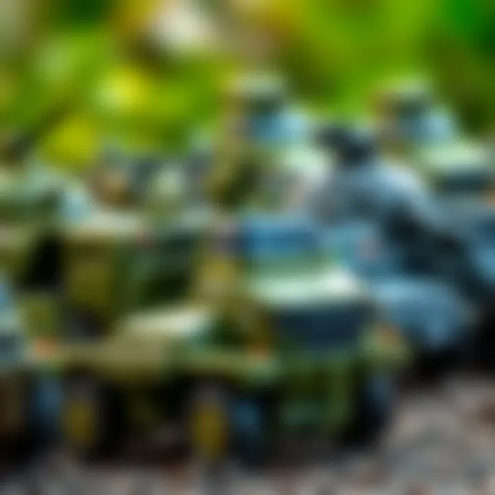 Diverse Toy Military Vehicles A vibrant collection of toy military vehicles stimulating creativity