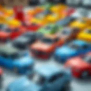 A colorful collection of toy BMW cars arranged attractively
