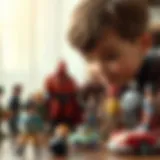 A child engaging with imaginative play using various toy figures