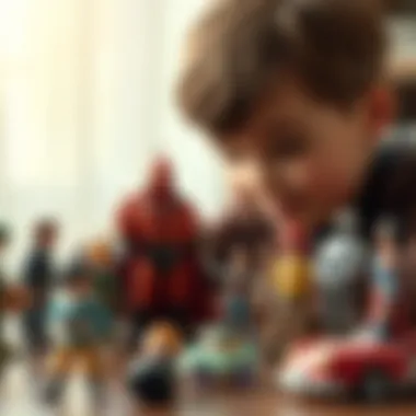 A child engaging with imaginative play using various toy figures