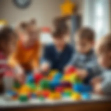 Collaborative Play with Building Blocks Group of children playing with building blocks