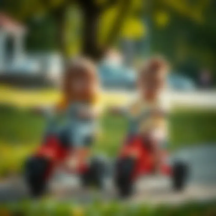 Children playing together with tricycles