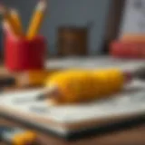 A beautifully designed fluffy pencil resting on an artist's sketchbook, showcasing creativity in use.