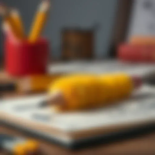 A beautifully designed fluffy pencil resting on an artist's sketchbook, showcasing creativity in use.