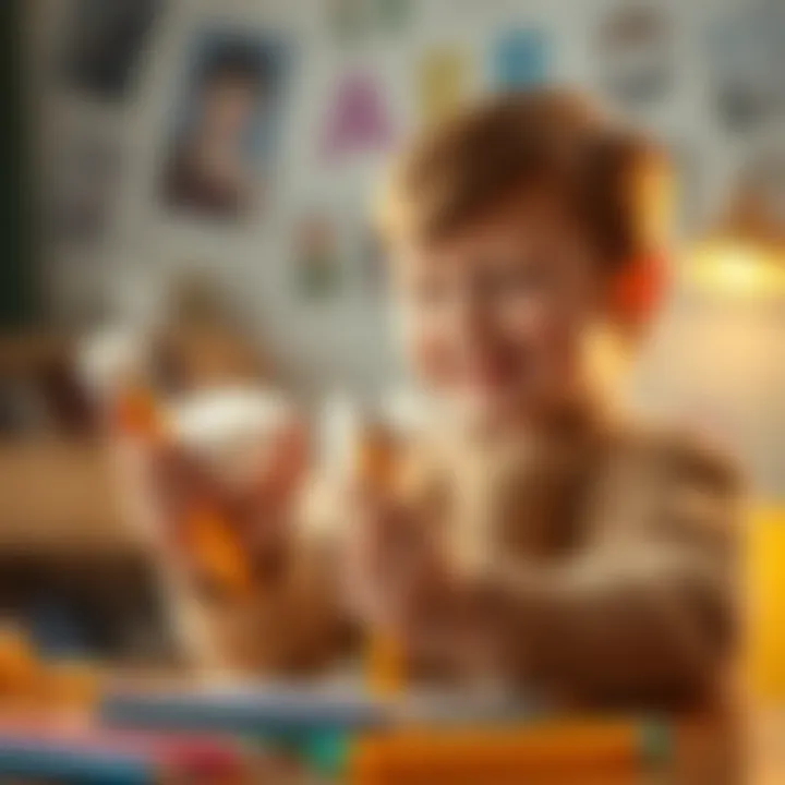 Child Using Fluffy Pencils A child engaging joyfully with fluffy pencils, illustrating the tool's educational benefits.