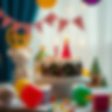 Joyful Birthday Party Setting for Toddlers A joyful birthday party setting featuring a cake and decorations suitable for toddlers