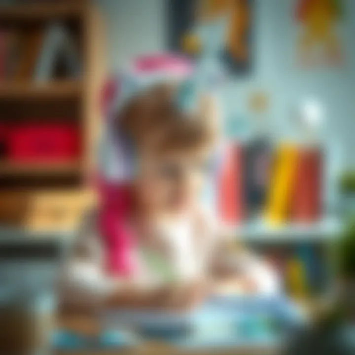 Child wearing unicorn headphones while studying