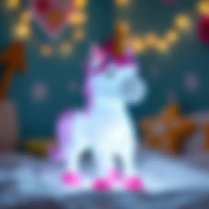 A vibrant unicorn nightlight illuminating a child's bedroom