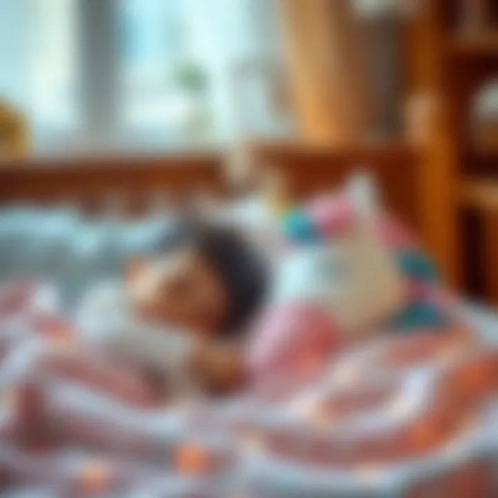 Children peacefully sleeping with a unicorn pillow and blanket