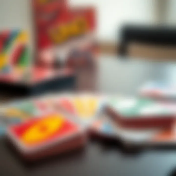 Colorful UNO cards displayed on a table