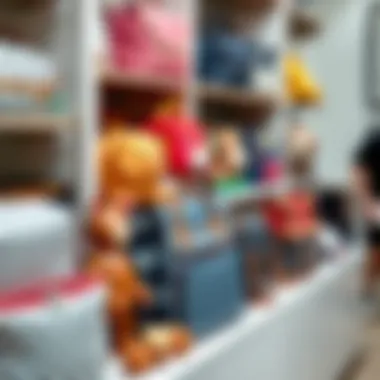 A variety of baby bags displayed on a stylish shelf