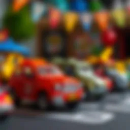 Colorful vehicles decoration for a birthday party