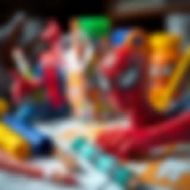 Inspiring Creativity with Colorful Supplies Close-up of vibrant Spider-Man coloring materials