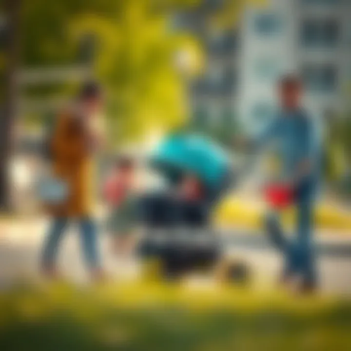 Family enjoying a day out with a Volkswagen stroller