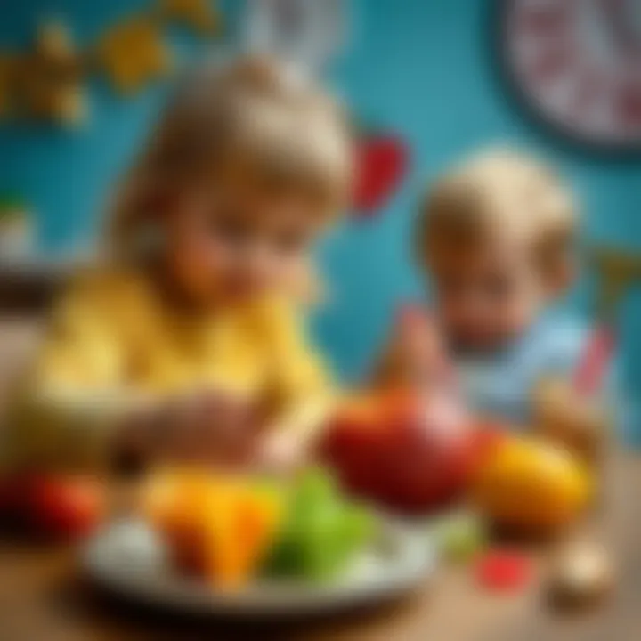 Children engaging in role-play with food items