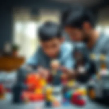 Parent-Child Bonding through Lego A parent and child collaborating on a Star Wars Lego project, emphasizing teamwork